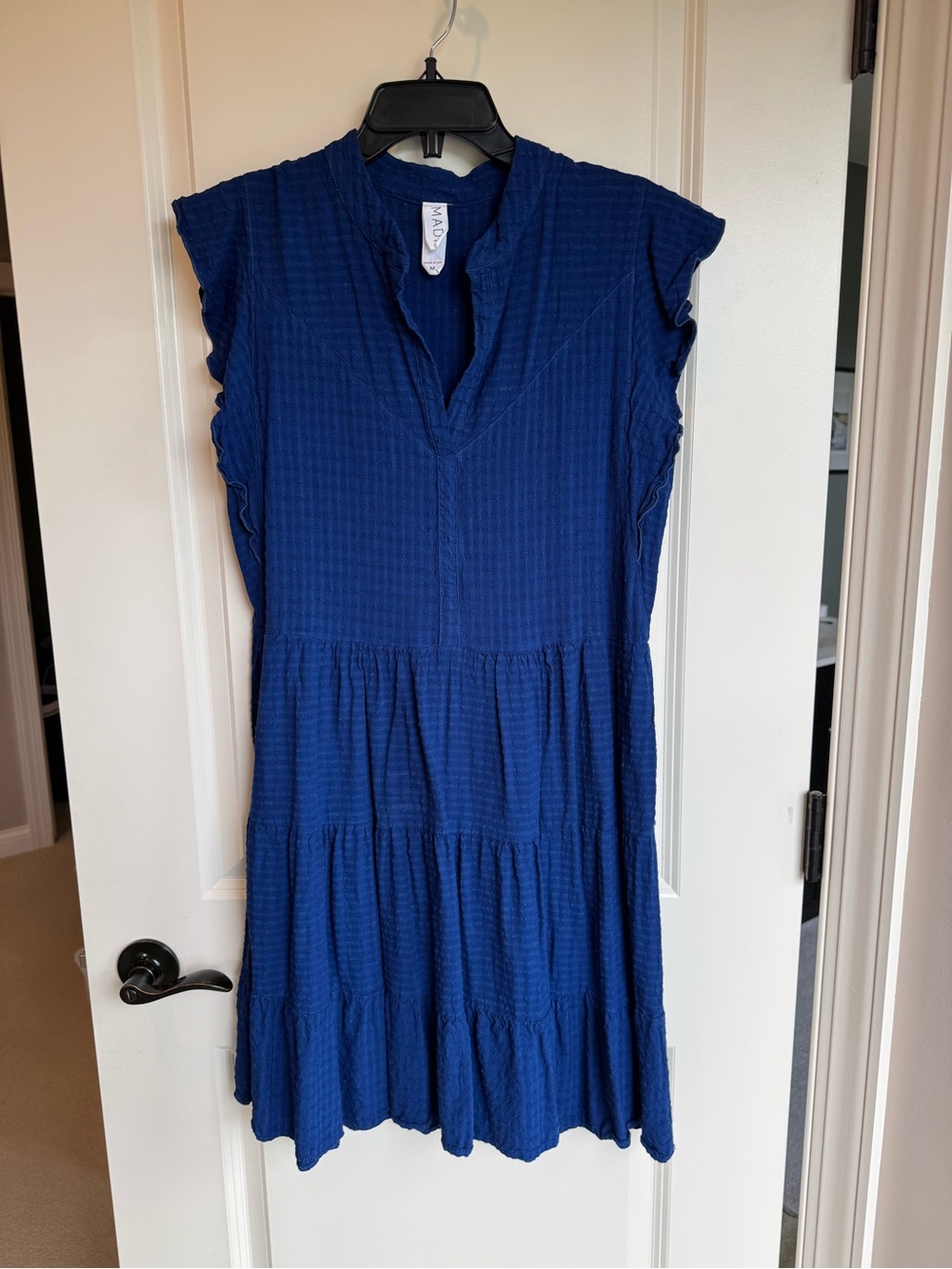 Tiered V-Neck Midi Dress in Deep Blue